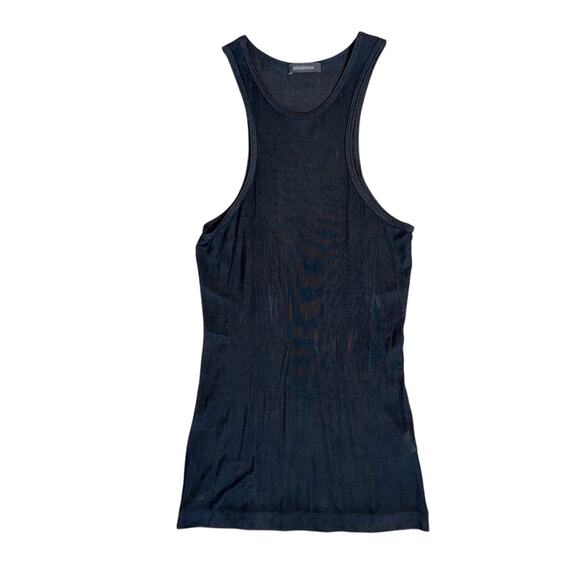 GOLDSIGN Women’s Black Ribbed Sleeveless Racerback Tank Top - Picture 2 of 9